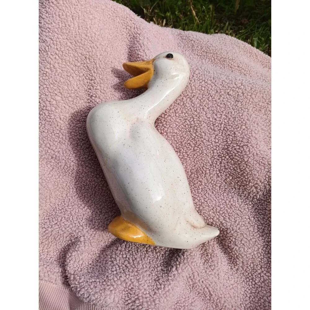 Vintage Ceramic Goose Figurine White Glossy Sitting Duck Farmhouse Cottage Decor
